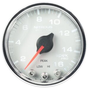 AUTOMETER Nitrous Pressure Gauge 2 1/16", 1600PSI, Stepper Motor W/Pk & Wrn, Wht/Chrm, Spek