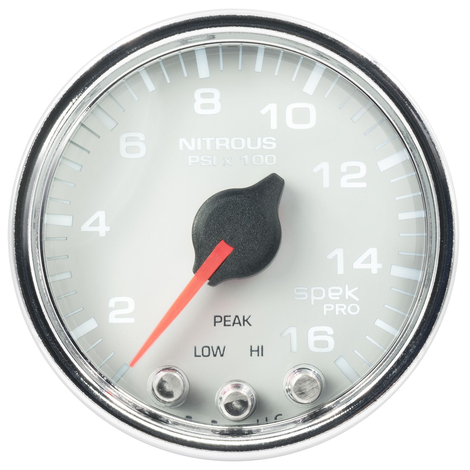AUTOMETER Nitrous Pressure Gauge 2 1/16", 1600PSI, Stepper Motor W/Pk & Wrn, Wht/Chrm, Spek