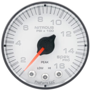 AUTOMETER Nitrous Pressure Gauge 2 1/16", 1600PSI, Stepper Motor W/Pk & Wrn, Wht/Black, Spek
