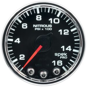 AUTOMETER Nitrous Pressure Gauge 2 1/16", 1600PSI, Stepper Motor W/Pk & Wrn, Black/Chrm, Spek