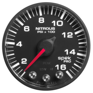 AUTOMETER Nitrous Pressure Gauge 2 1/16", 1600PSI, Stepper Motor W/Pk & Wrn, Black/Black, Spek