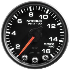 AUTOMETER Nitrous Pressure Gauge 2 1/16", 1600PSI, Stepper Motor W/Pk & Wrn, Black/Black, Spek