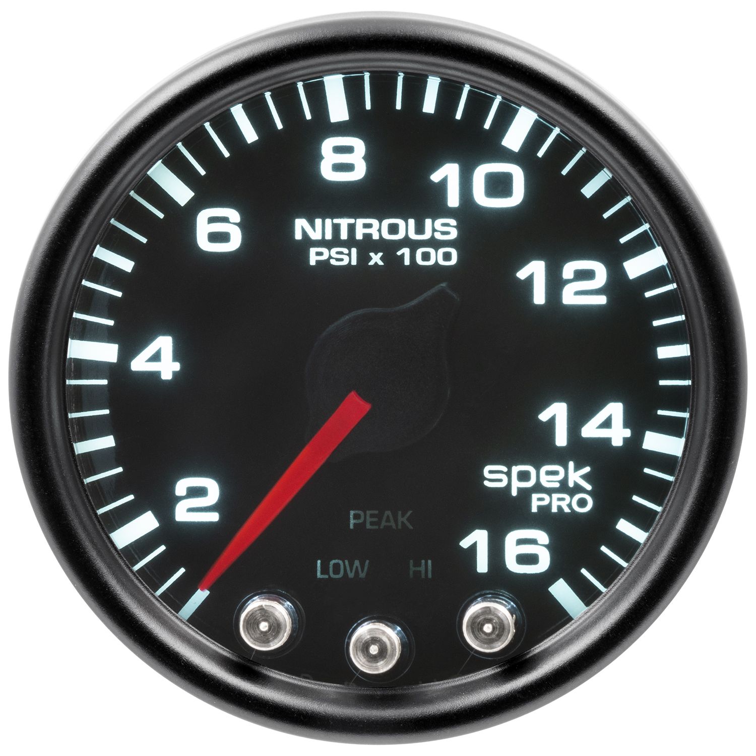 AUTOMETER Nitrous Pressure Gauge 2 1/16", 1600PSI, Stepper Mtr W/Pk & Wrn, Bk/Smk/Bk, Spek