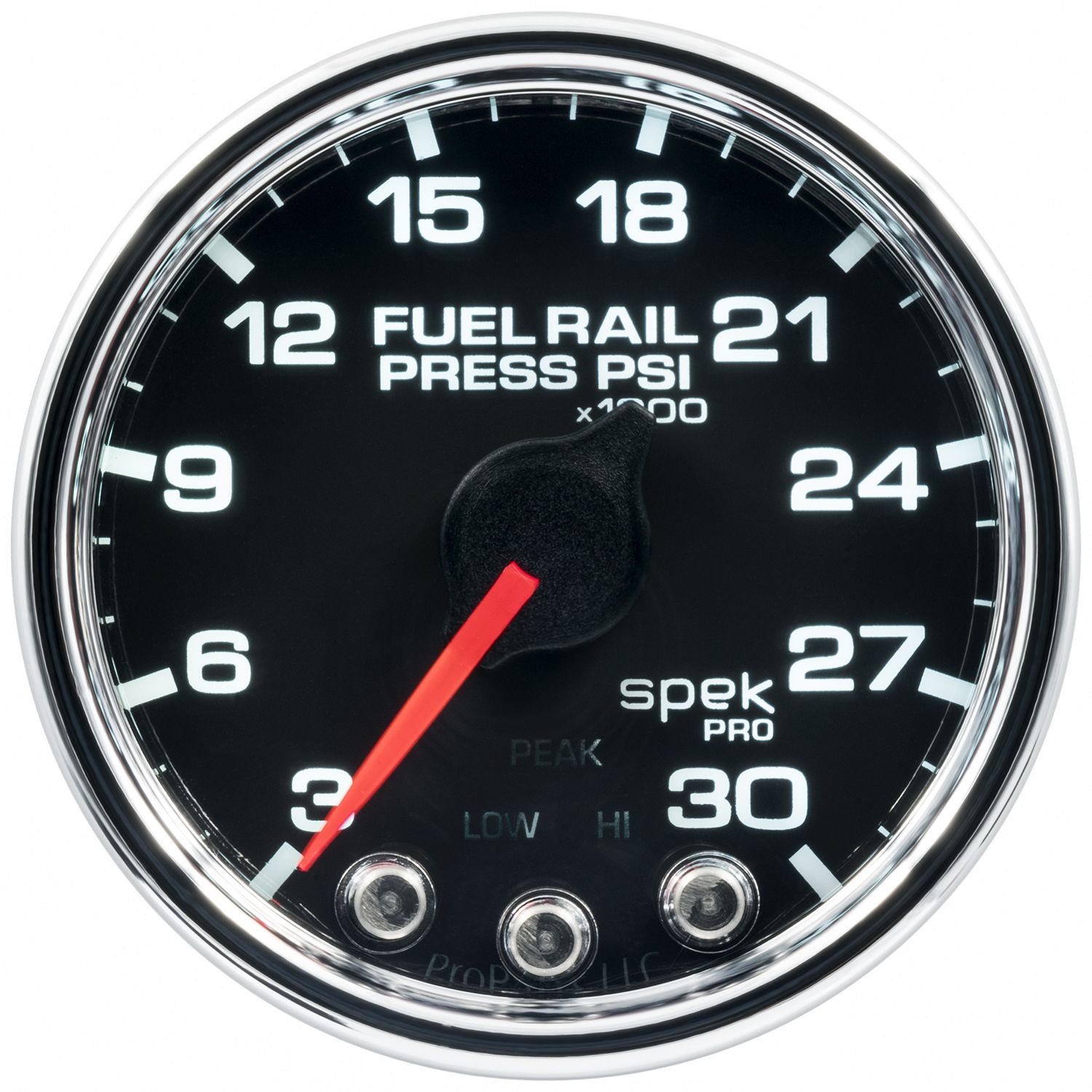 AUTOMETER Rail Pressure Gauge 2 1/16", 30Kpsi, Stepper Motor W/Peak & Warn, Black/Chrm, Spek
