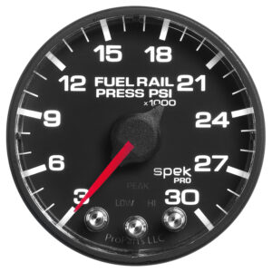 AUTOMETER Rail Pressure Gauge 2 1/16", 30Kpsi, Stepper Motor W/Peak & Warn, Black/Black, Spek