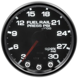 AUTOMETER Rail Pressure Gauge 2 1/16", 30Kpsi, Stepper Motor W/Pk & Wrn, Black/Smk/Black, Spek