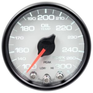 AUTOMETER Oil Temperature Gauge 2 1/16", 300°f, Stepper Motor W/Peak & Warn, Wht/Black, Spek-Pro