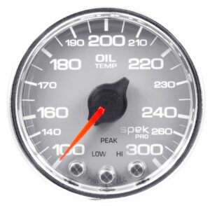 AUTOMETER Oil Temperature Gauge 2 1/16", 300°f, Stepper Motor W/Pk & Wrn, Slvr/Chrm, Spek-Pro