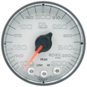 AUTOMETER Oil Temperature Gauge 2 1/16", 300°f, Stepper Motor W/Peak & Warn, Slvr/Black, Spek-Pro