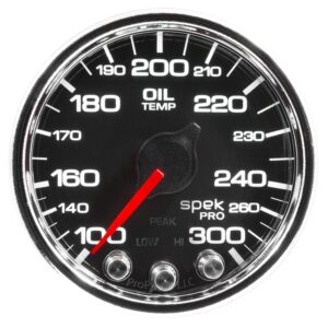 AUTOMETER Oil Temperature Gauge 2 1/16", 300°f, Stepper Motor W/Peak & Warn, Black/Chrm, Spek-Pro