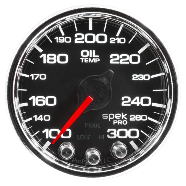 AUTOMETER Oil Temperature Gauge 2 1/16", 300°f, Stepper Motor W/Peak & Warn, Black/Chrm, Spek-Pro