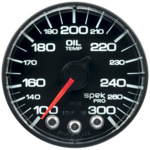 AUTOMETER Oil Temperature Gauge 2 1/16", 300°f, Stepper Motor W/Peak & Warn, Black/Black, Spek-Pro