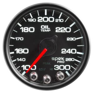 AUTOMETER Oil Temperature Gauge 2 1/16", 300°f, Stepper Motor W/Peak & Warn, Black/Black, Spek-Pro