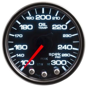 AUTOMETER Oil Temperature Gauge 2 1/16", 300°f, Stepper Motor W/Peak & Warn, Black/Smke/Black, Spek