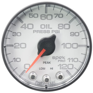 AUTOMETER Oil Pressure Gauge 2 1/16", 120PSI, Stepper Motor W/Peak & Warn, Wht/Black, Spek