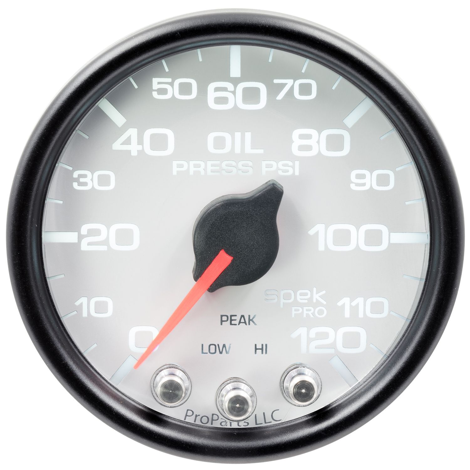 AUTOMETER Oil Pressure Gauge 2 1/16", 120PSI, Stepper Motor W/Peak & Warn, Wht/Black, Spek