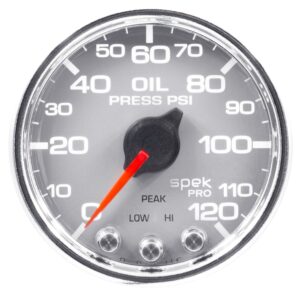 AUTOMETER Oil Pressure Gauge 2 1/16", 120PSI, Stepper Motor W/Peak & Warn, Slvr/Chrm, Spek