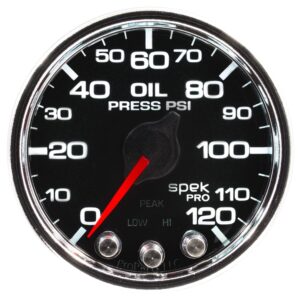 AUTOMETER Oil Pressure Gauge 2 1/16", 120PSI, Stepper Motor W/Peak & Warn, Black/Chrm, Spek