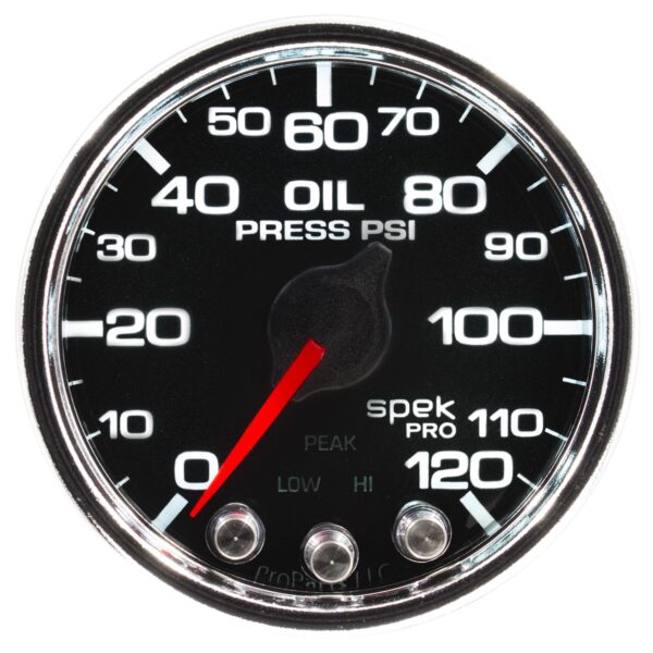 AUTOMETER Oil Pressure Gauge 2 1/16", 120PSI, Stepper Motor W/Peak & Warn, Black/Chrm, Spek