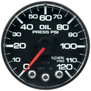 AUTOMETER Oil Pressure Gauge 2 1/16", 120PSI, Stepper Motor W/Peak & Warn, Black/Black, Spek