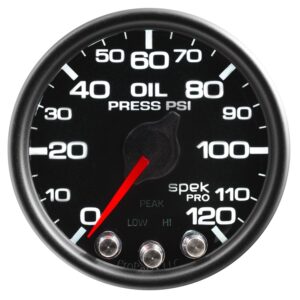 AUTOMETER Oil Pressure Gauge 2 1/16", 120PSI, Stepper Motor W/Peak & Warn, Black/Black, Spek