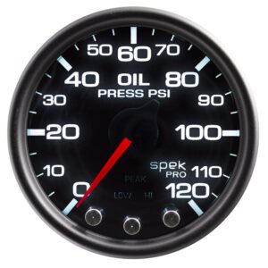 AUTOMETER Oil Pressure Gauge 2 1/16", 120PSI, Stepper Motor W/Pk & Wrn, Black/Smke/Black, Spek