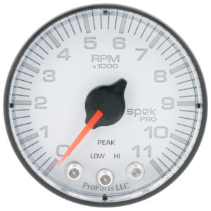 AUTOMETER Tachometer Gauge 2 1/16", 11K RPM, W/ Shift Light & Peak Mem, Wht/Black, Spek-Pro