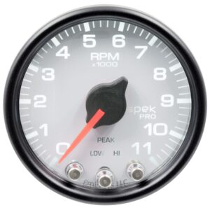 AUTOMETER Tachometer Gauge 2 1/16", 11K RPM, W/ Shift Light & Peak Mem, Wht/Black, Spek-Pro