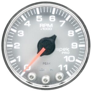 AUTOMETER Tachometer Gauge 2 1/16", 11K RPM, W/ Shift Light & Peak Mem, Slvr/Chrm, Spek-Pro