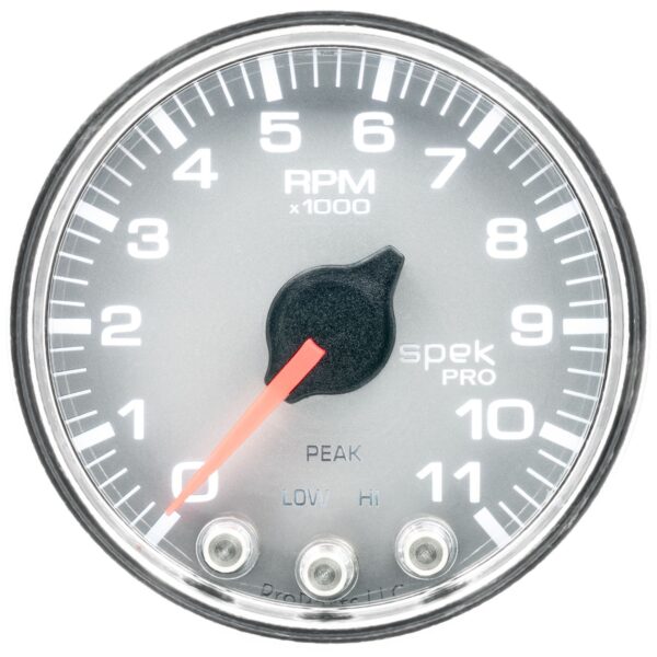 AUTOMETER Tachometer Gauge 2 1/16", 11K RPM, W/ Shift Light & Peak Mem, Slvr/Chrm, Spek-Pro