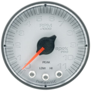 AUTOMETER Tachometer Gauge 2 1/16", 11K RPM, W/ Shift Light & Peak Mem, Slvr/Black, Spek-Pro