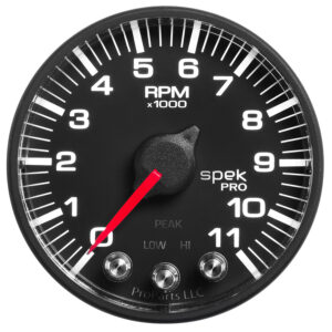 AUTOMETER Tachometer Gauge 2 1/16", 11K RPM, W/ Shift Light & Peak Mem, Black/Black, Spek-Pro