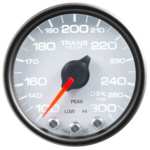 AUTOMETER Transmission Temperature Gauge 2 1/16", 300°f, Stepper Motor W/Peak & Wrn, Wht/Black, Spek-Pro