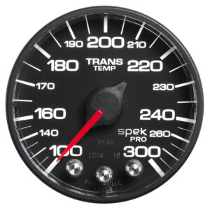 AUTOMETER Transmission Temperature Gauge 2 1/16", 300°f, Stepper Motor W/Peak & Wrn, Black/Black, Spek-Pro