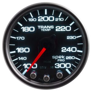 AUTOMETER Transmission Temperature Gauge 2 1/16", 300°f, Stpr Mtr W/Pk & Wrn, Black/Smoke/Black, Spek-Pro