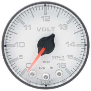 AUTOMETER Voltmeter Gauge 2 1/16", 16V, Stepper Motor W/Peak & Warn, Wht/Black, Spek-Pro