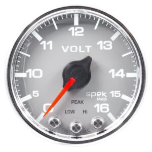 AUTOMETER Voltmeter Gauge 2 1/16", 16V, Stepper Motor W/Peak & Warn, Slvr/Chrm, Spek-Pro