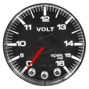 AUTOMETER Voltmeter Gauge 2 1/16", 16V, Stepper Motor W/Peak & Warn, Black/Chrm, Spek-Pro
