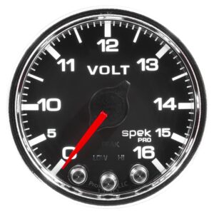 AUTOMETER Voltmeter Gauge 2 1/16", 16V, Stepper Motor W/Peak & Warn, Black/Chrm, Spek-Pro