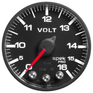 AUTOMETER Voltmeter Gauge 2 1/16", 16V, Stepper Motor W/Peak & Warn, Black/Black, Spek-Pro