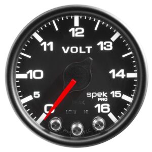 AUTOMETER Voltmeter Gauge 2 1/16", 16V, Stepper Motor W/Peak & Warn, Black/Black, Spek-Pro