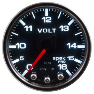 AUTOMETER Voltmeter Gauge 2 1/16", 16V, Stepper Motor W/Peak & Warn, Black/Smoke/Black, Spek