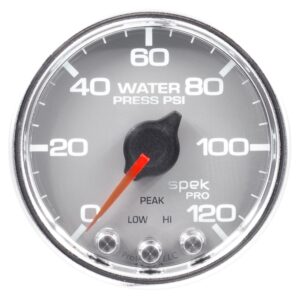 AUTOMETER Water Pressure Gauge 2 1/16", 120PSI, Stepper Motor W/Peak & Wrn, Slvr/Chrm, Spek