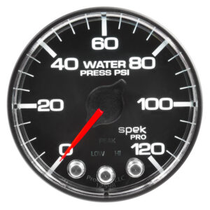 AUTOMETER Water Pressure Gauge 2 1/16", 120PSI, Stepper Motor W/Peak & Warn, Black/Chrm, Spek