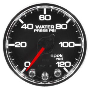 AUTOMETER Water Pressure Gauge 2 1/16", 120PSI, Stepper Motor W/Peak & Warn, Black/Chrm, Spek