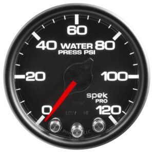 AUTOMETER Water Pressure Gauge 2 1/16", 120PSI, Stepper Motor W/Peak & Warn, Black/Black, Spek