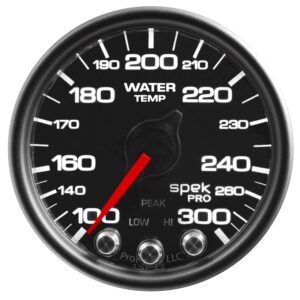 AUTOMETER Water Temperature Gauge 2 1/16", 300°f, Stepper Motor W/Peak & Warn, Black/Black, Spek