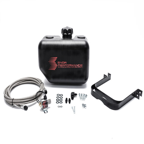 Snow Performance 2.5 Gal. Water-Methanol Tank Upgrade Braided Stainless Line (W/Brackets, Solenoid, Hose & All Necessary Fittings) (13Lx9.5Hx7.5W)