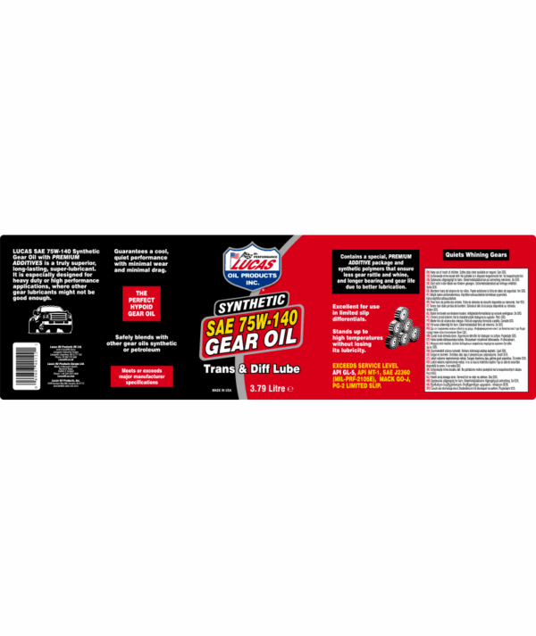 LUCAS 75W-140 Synthetic Gear Oil 3.79L - Image 2