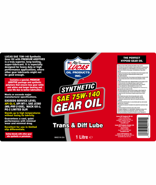 LUCAS 75W-140 Synthetic Gear Oil 1L - Image 2